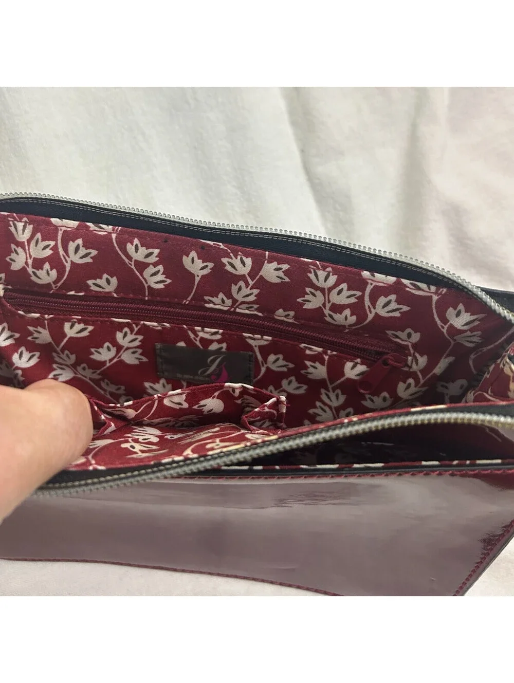 Vintage Jane Shilton UK Burgundy Patent Leather Clutch Bag Pouch Wristlet NWT